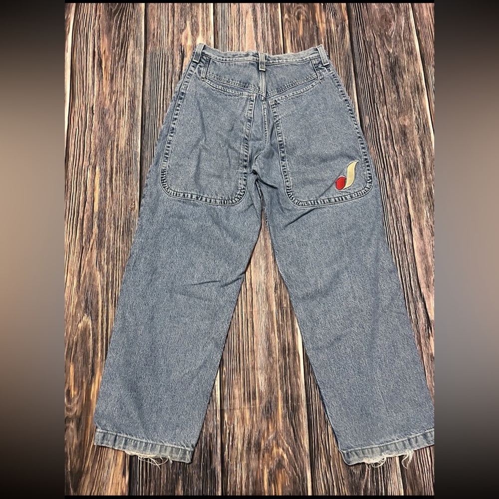 Vintage JNCO Spy 20” Bottom Wide Leg Jeans Light Wash Embroidered 32x30
